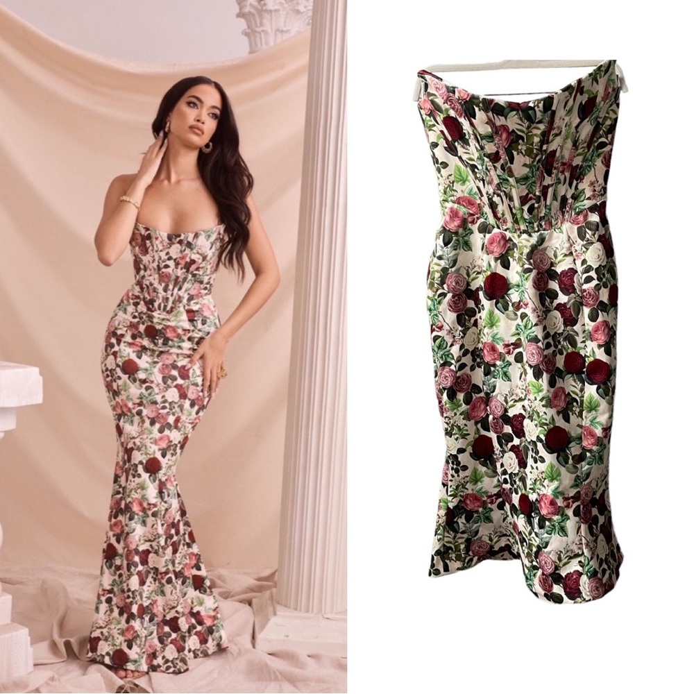 House of CB Malika Vintage Floral Corset Dress *Midi Length